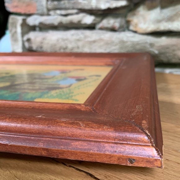 VTG Quail Needlepoint 70s Framed Columbia Minerva Framed Birds Boho Embroidery - Picture 4 of 12